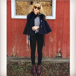 Tahari Faux Fur Collar Cape